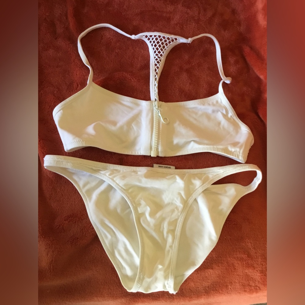 MELISSA OBADASH White Bikini Set sz 2 feat Mesh racer Back